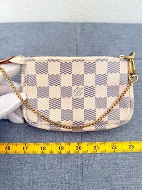 Authentic Louis Vuitton Mini Pochette Accessoires Damier Azur Chain Pouch